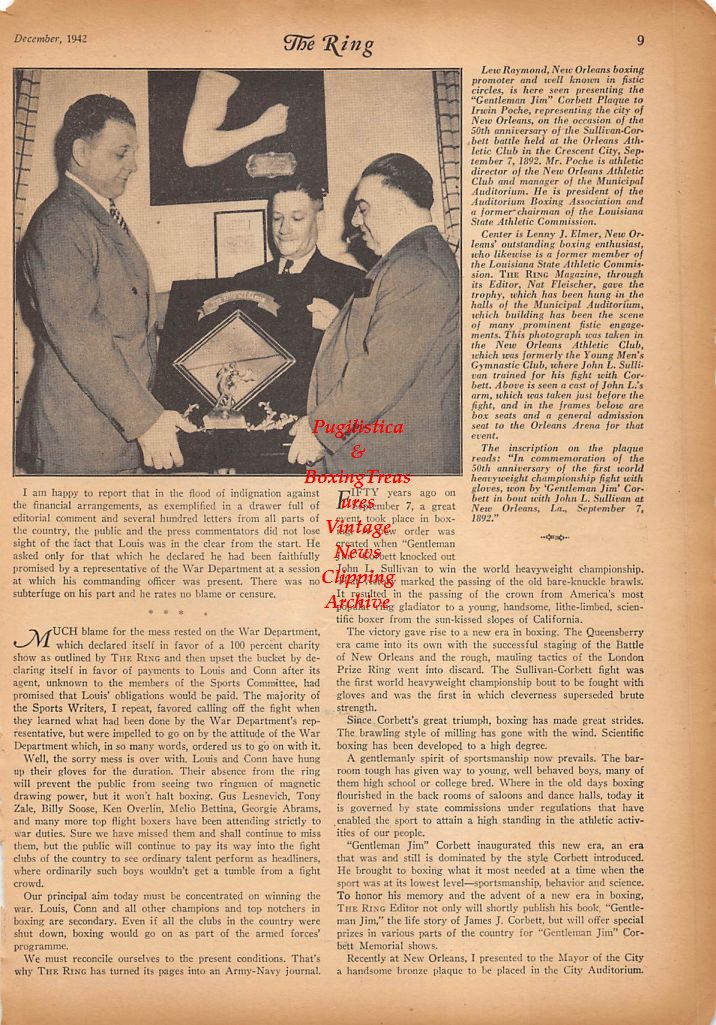 Boxing News Clipping #338 - 50th Anniversary Benefit of James J. Corbett vs. John L. Sullivan in New Orleans