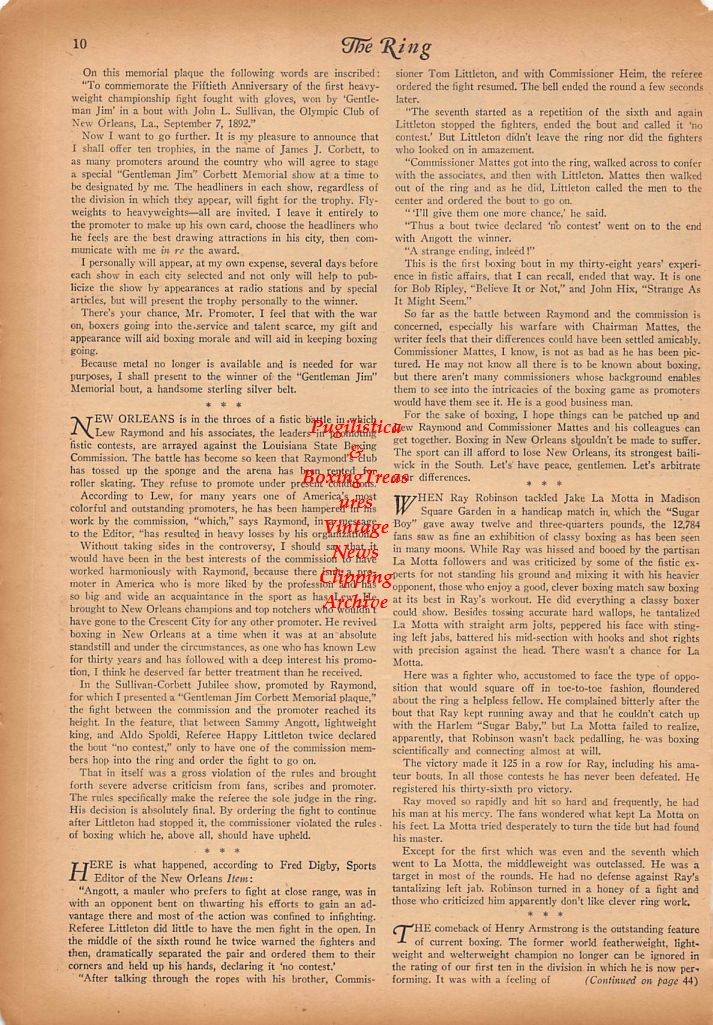 Boxing News Clipping #338 - 50th Anniversary Benefit of James J. Corbett vs. John L. Sullivan in New Orleans