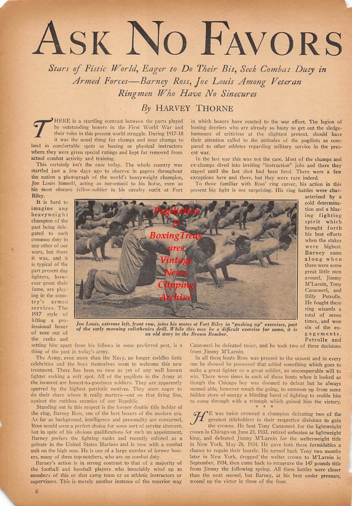 Boxing News Clipping #340 - Joe Louis in the military at Fort Riley