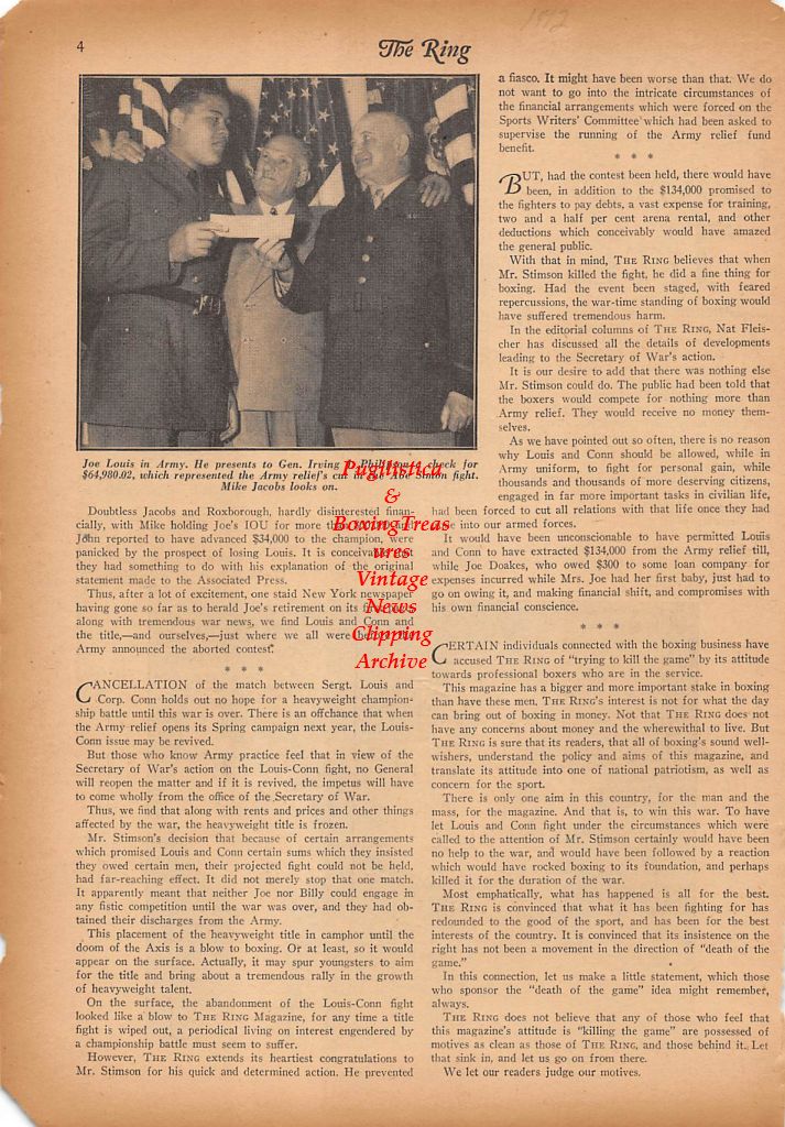 Boxing News Clipping #341 - Joe Louis with The Ring Medal