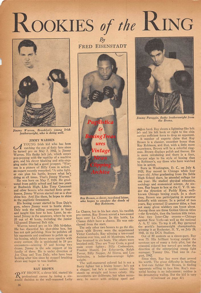Boxing News Clipping #343 - Jack Slack, Frank Slavin, Tom Spring, Jimmy Warren, Ray Brown, Jimmy Paraggio