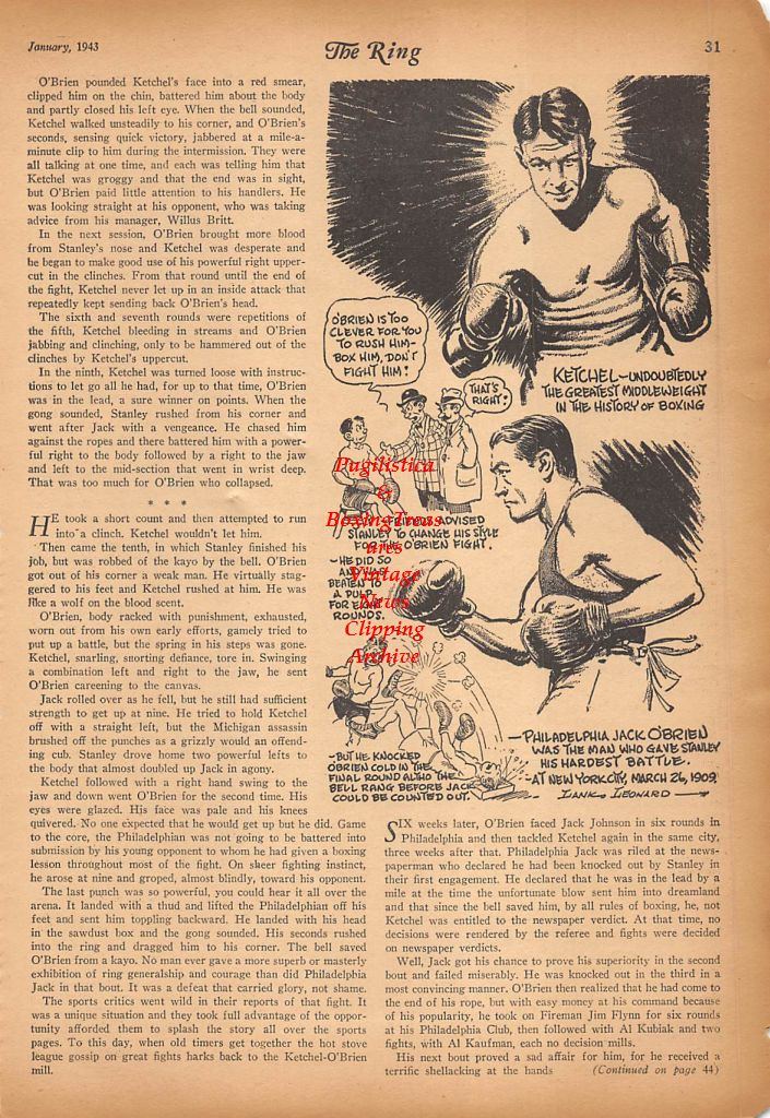 Boxing News Clipping #345 - Stanley Ketchel, Philadelphia Jack O'Brien, Dewey Fragetta