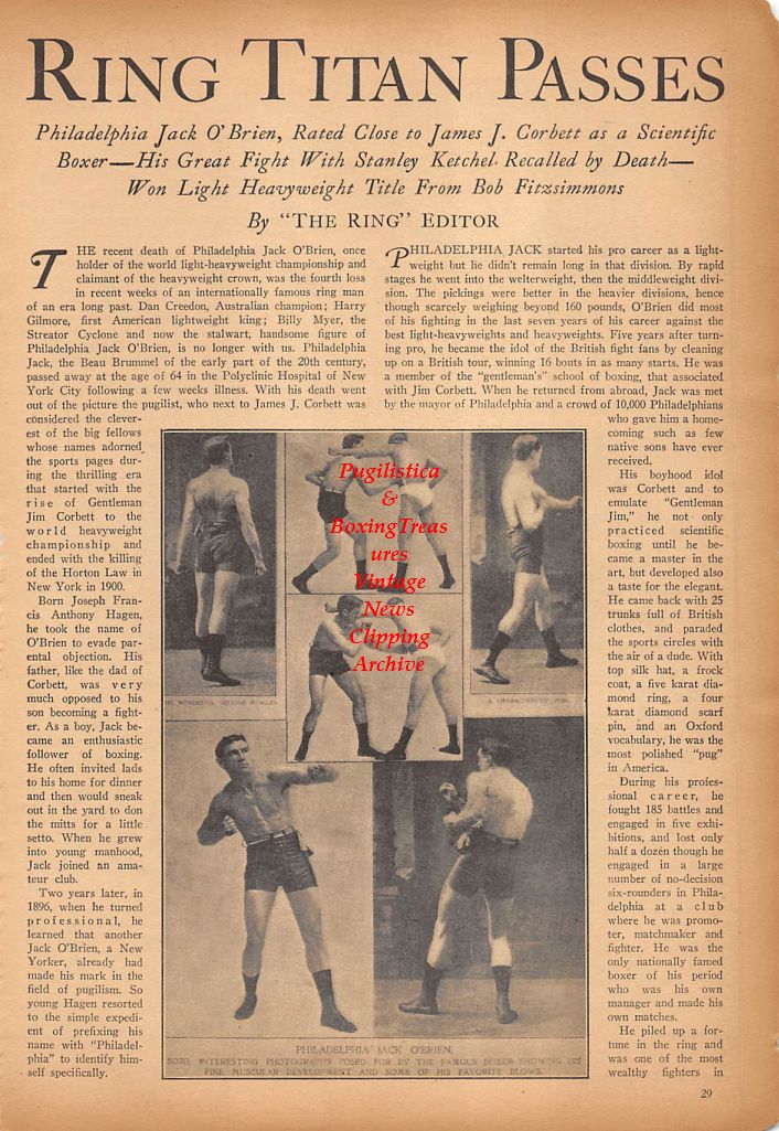 Boxing News Clipping #346 - Philadelphia Jack O'Brien, Bob Fitzsimmons