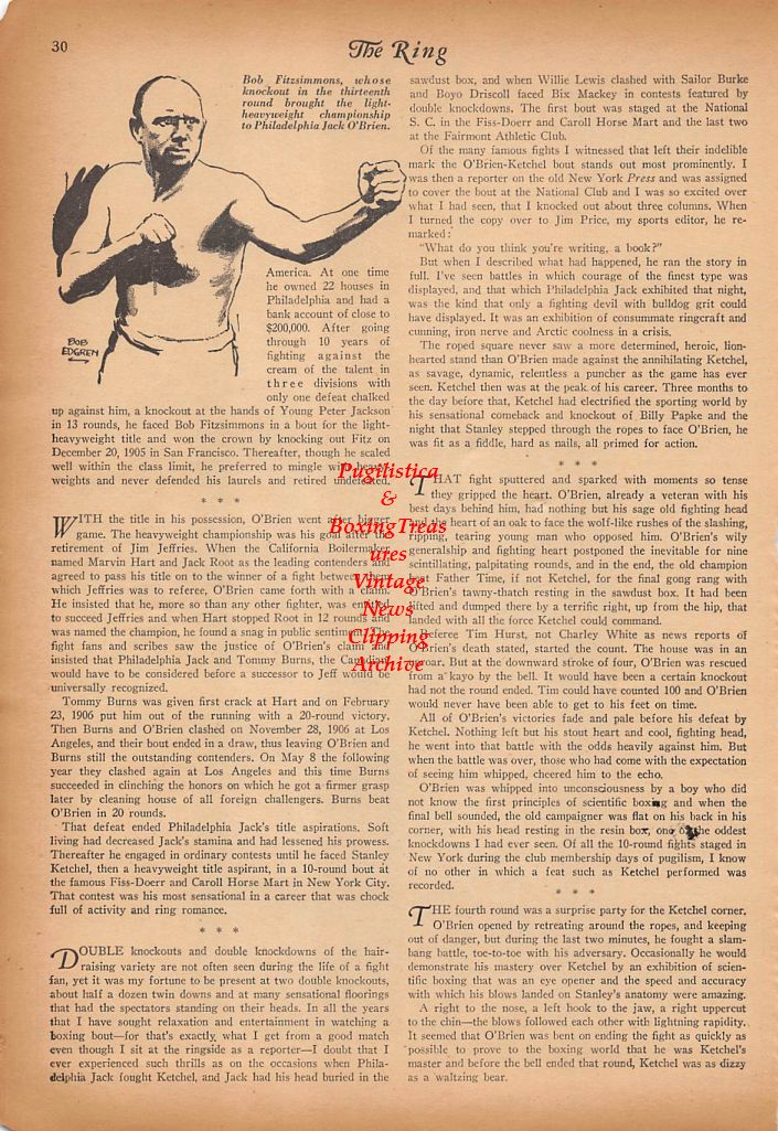 Boxing News Clipping #346 - Philadelphia Jack O'Brien, Bob Fitzsimmons