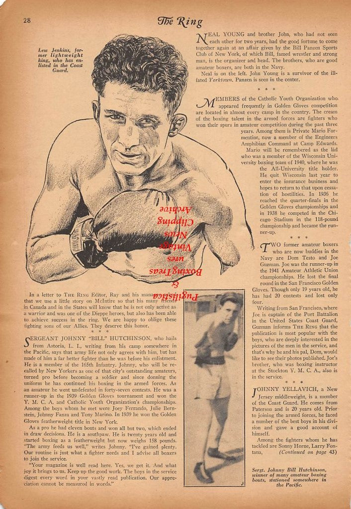 Boxing News Clipping #347 - Lew Jenkins, Johnny Bill Hutchinson, Johnny Yellavich, Mario Formentine, Joe Grisante, Ray McIntire