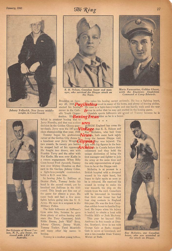 Boxing News Clipping #347 - Lew Jenkins, Johnny Bill Hutchinson, Johnny Yellavich, Mario Formentine, Joe Grisante, Ray McIntire