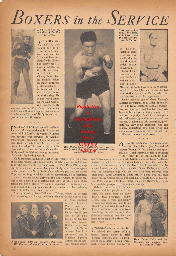 Boxing News Clipping #348 - Leo Bronzetti, Bill Duffy, Tommy Houston, Neal & John Young, Dom Testo, Gentleman Jim