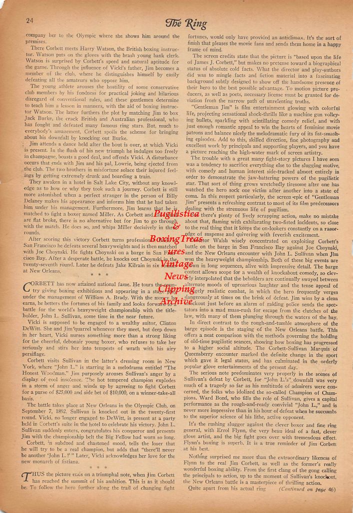 Boxing News Clipping #349 - John L. Sullivan vs. James J. Corbett