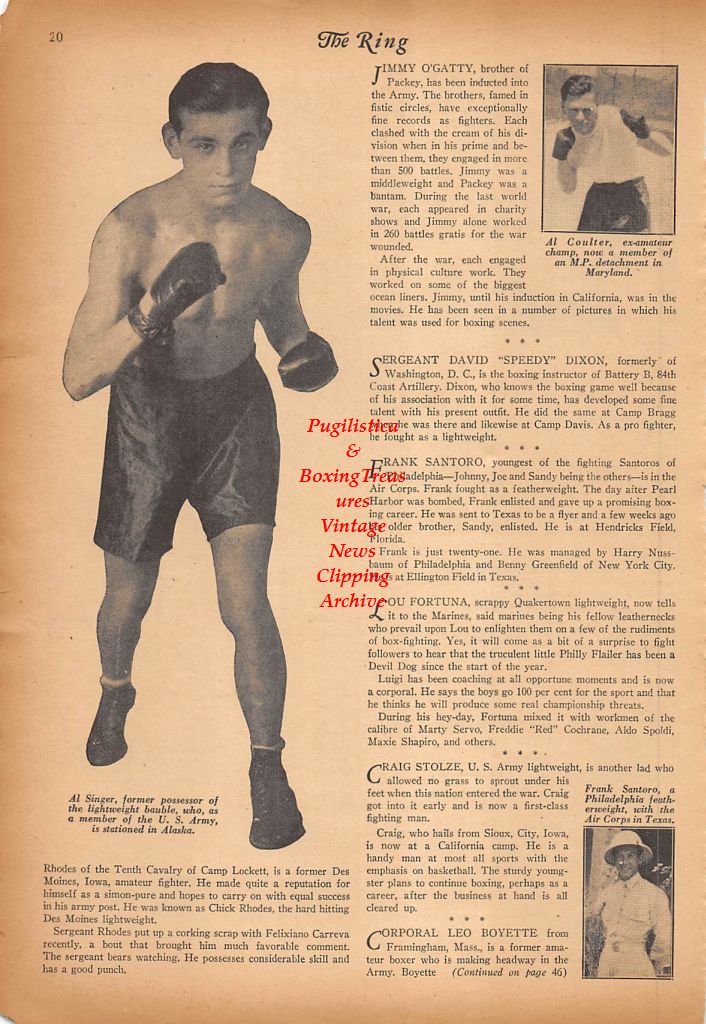 Boxing News Clipping #351 - Al Singer, Al Coulter, Frank Santoro, Leo Boyette, David Dixon, Craig Stolze, Tony D'Avanzo, Jimmy O'Gatty