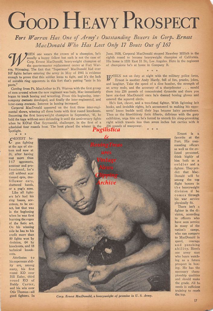 Boxing News Clipping #352 - Jackie Fields, Joe Brady, Freddie Archer, Tommy Freeman, Ernest MacDonald