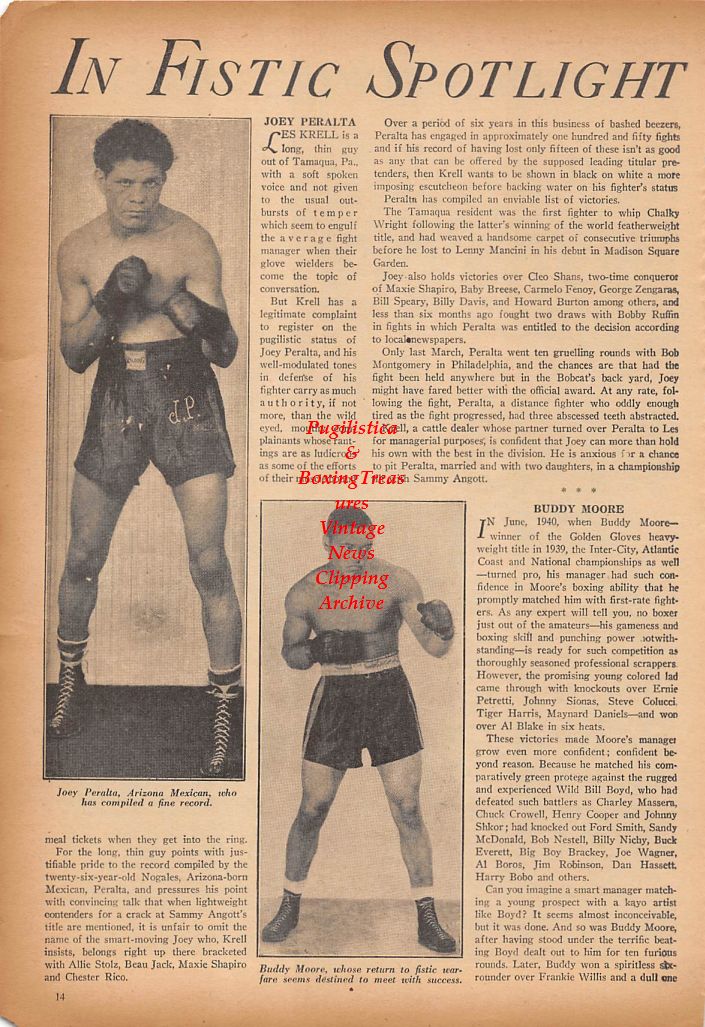 Boxing News Clipping #354 - Jeoy Peralta, Buddy Moore, Tommy Loughran, Al Ettore, Young Terry