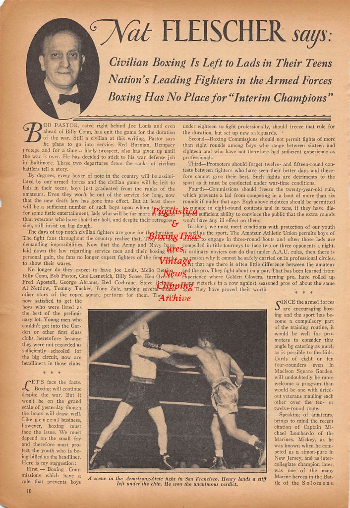 Boxing News Clipping #356 - Terry McGovern vs. Young Corbett, Henry Armstrong vs. Fritzie Zivic