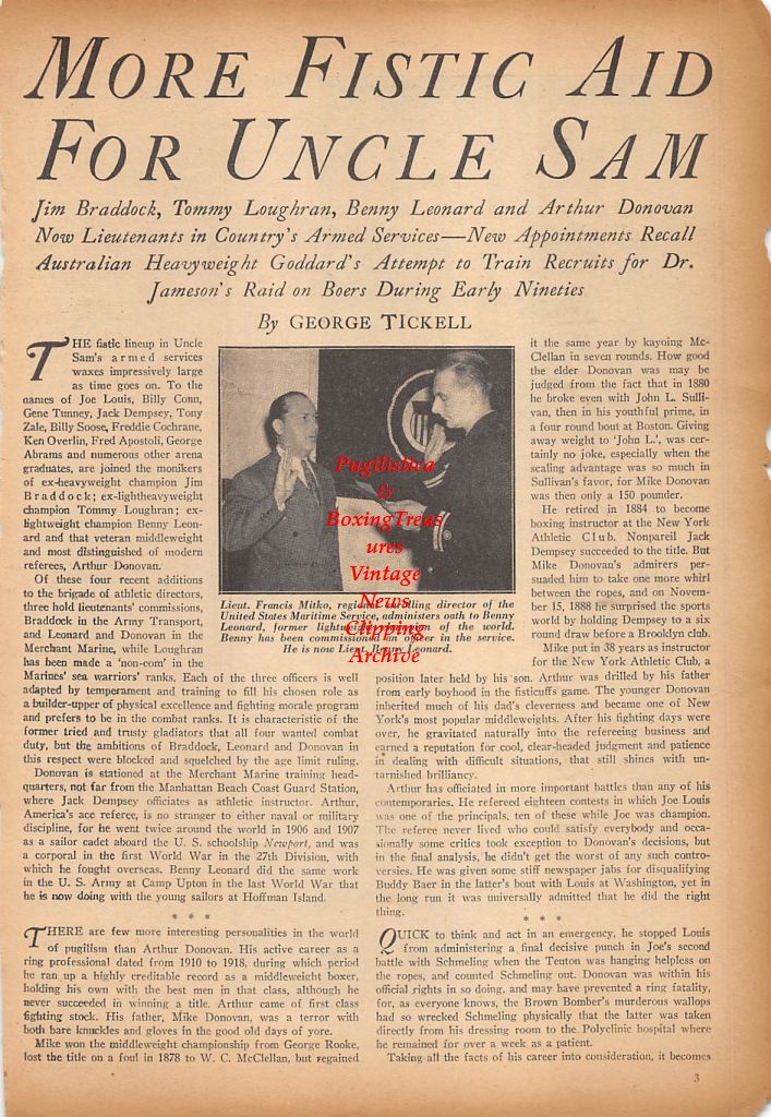 Boxing News Clipping #359 - Benny Leonard, Arthur Donovan, Tommy Loughran