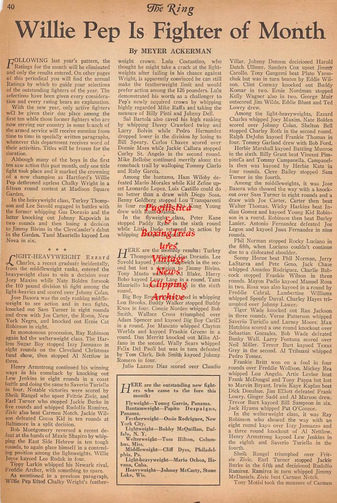 Boxing News Clipping #362 - Willie Pep vs. Chalky Wright