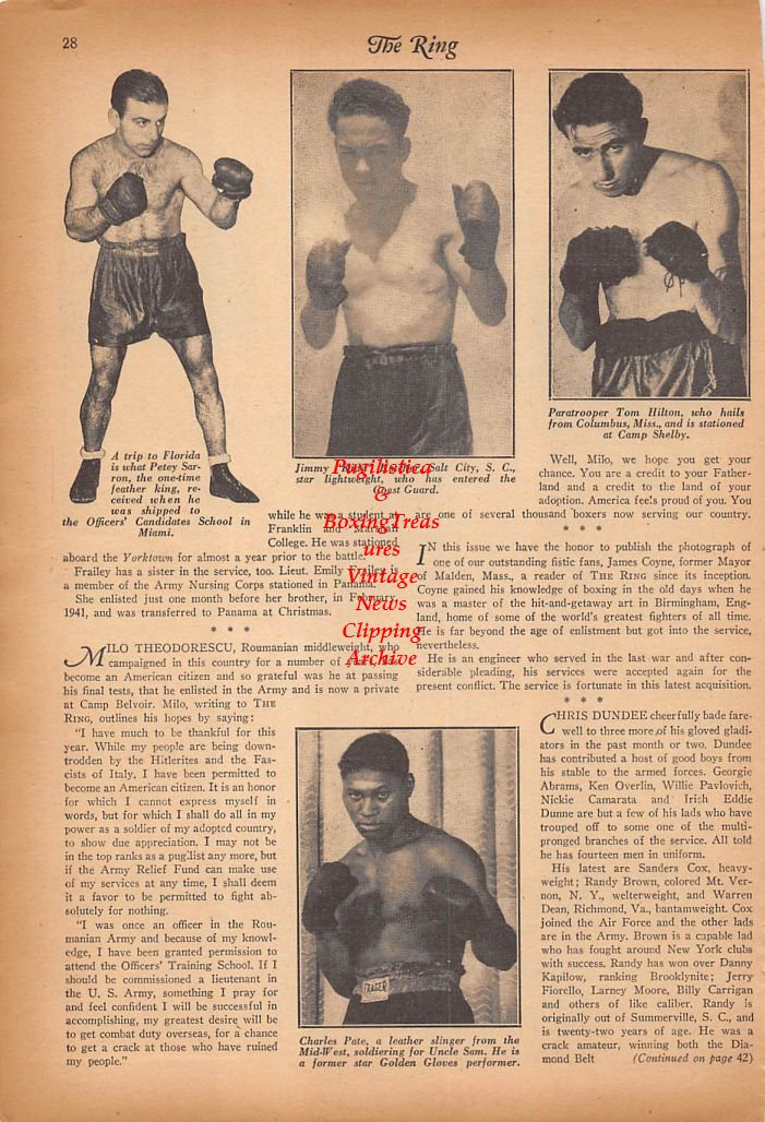 Boxing News Clipping #364 - Petey Sarron, Jimmy Hatcher, Tim Hilton, Charles Pate, Bob Frailey, Randy Brown, Jiggs Walsh