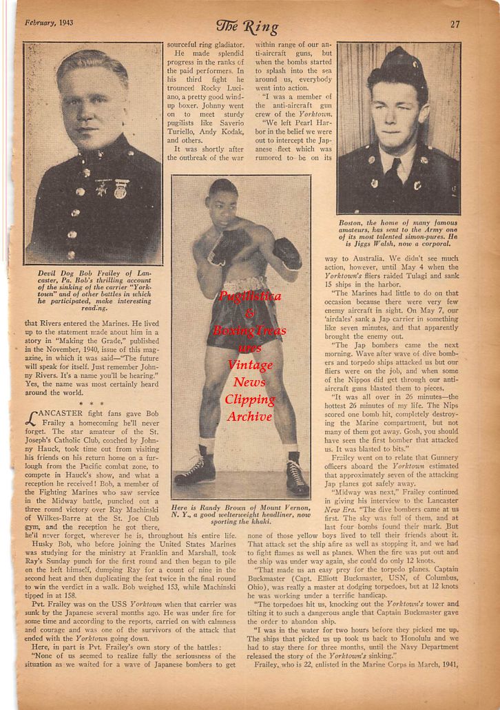 Boxing News Clipping #364 - Petey Sarron, Jimmy Hatcher, Tim Hilton, Charles Pate, Bob Frailey, Randy Brown, Jiggs Walsh
