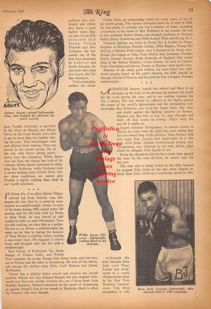 Boxing News Clipping #369 - Sammy Angott, Willie Joyce, Beau Jack, Lulu Costantino, Chalky Wright