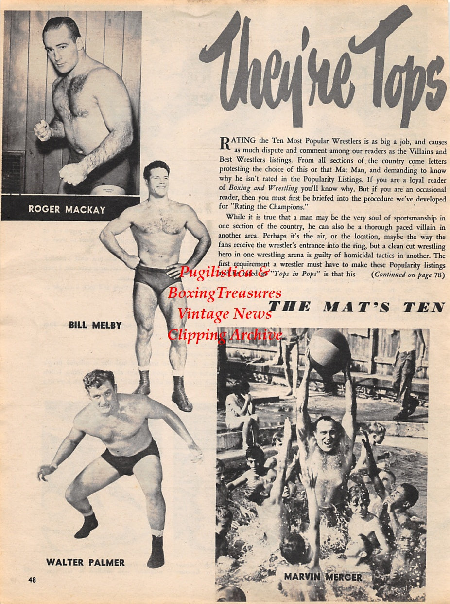 Wrestling News Clipping #37 - Roger Mackay, Bill Melby, Walter Palmer, Marvin Mercer, Tony Cosenza, Andre Drapp, George Lenihan
