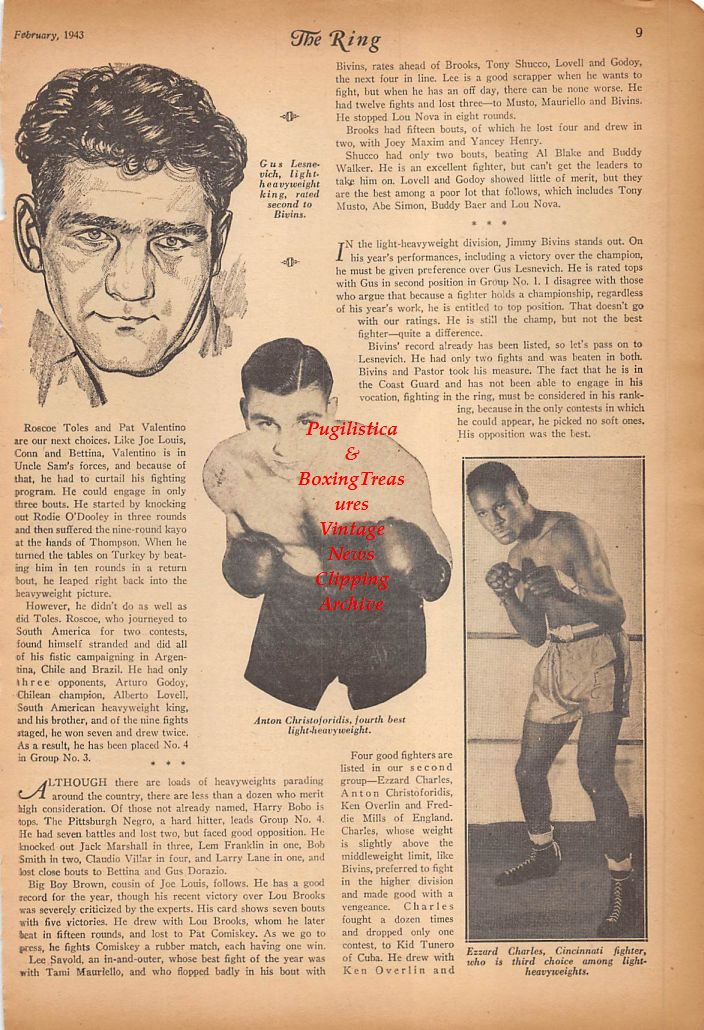 Boxing News Clipping #371 - Gus Lesnevich, Anton Christoforidis, Ezzard Charles, Tony Zale, Georgie Abrams