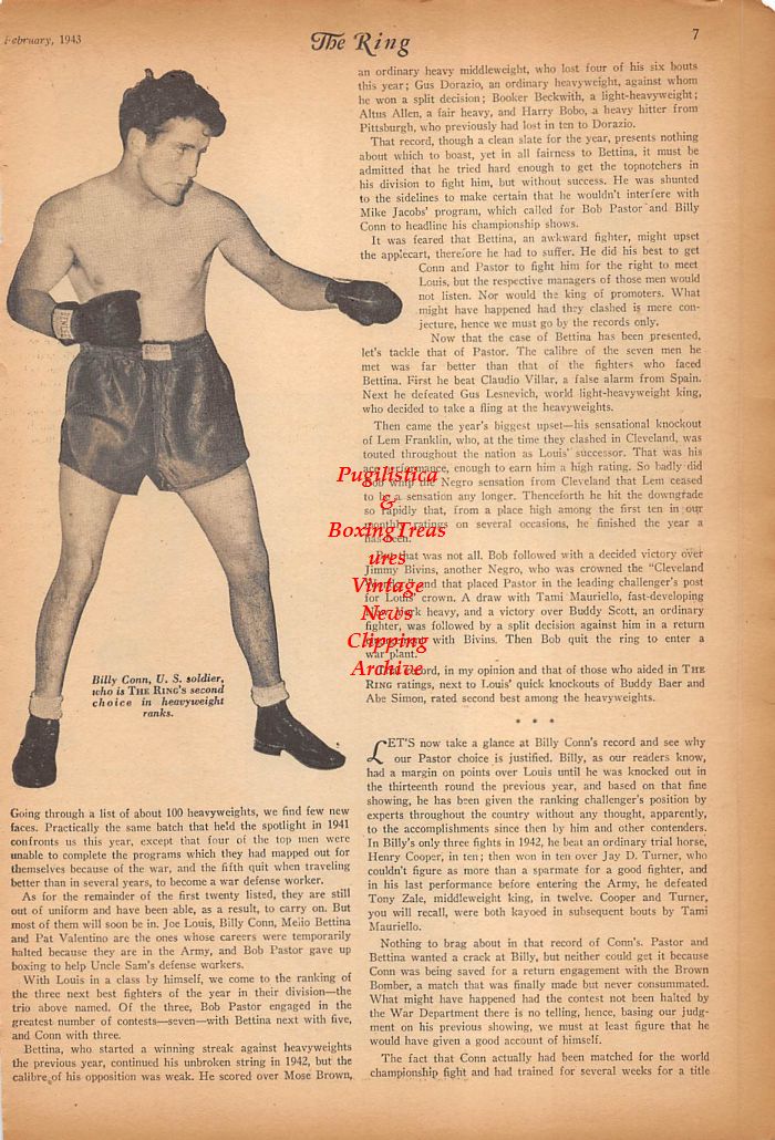 Boxing News Clipping #372 - Tami Mauriello, Jimmy Bivins, Melio Bettina, Billy Conn