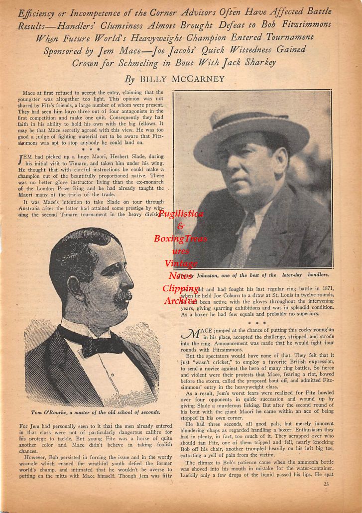 Boxing News Clipping #379 - Jimmy Johnston, Tom O'Rourke, Joe Jacobs