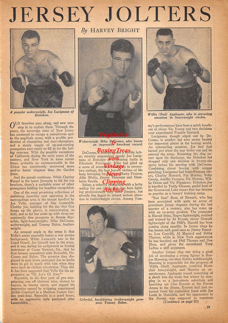Boxing News Clipping #381 - Joe Lucignano, Mike DeCosmo, Tommy Baker, Willis Applegate, Charley Riley, Dave Davey, Ray Spurlock, Phil Burton