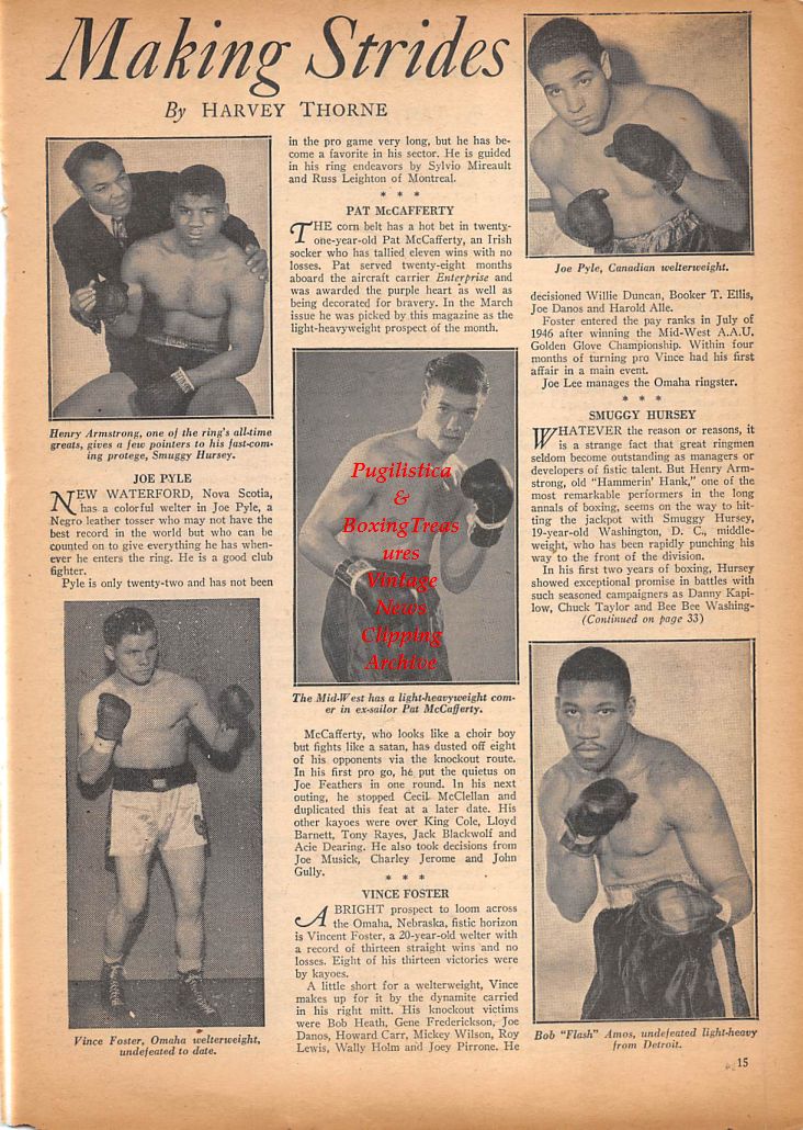 Boxing News Clipping #383 - Smuggy Hursey, Vince Foster, Pat McCafferty, Joe Pyle, Bob Amos