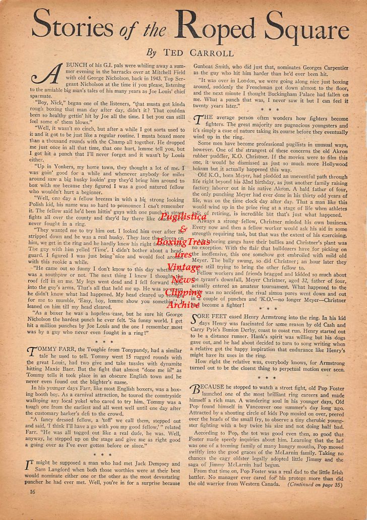 Boxing News Clipping #383 - Smuggy Hursey, Vince Foster, Pat McCafferty, Joe Pyle, Bob Amos