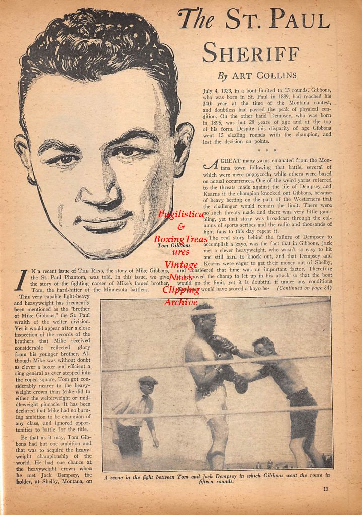 Boxing News Clipping #384 - Tommy Gibbons, Freddie Welsh, Benny Leonard