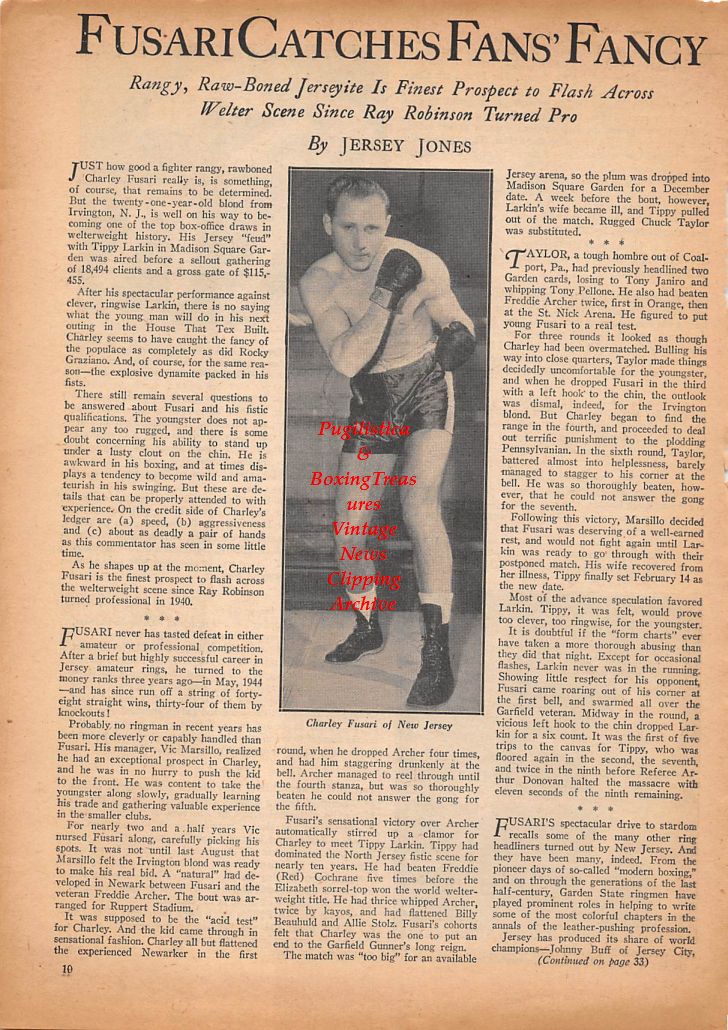 Boxing News Clipping #385 - Charley Fusari, Bob Montgomery vs. Jesse Flores, Tippy Larkin vs. Billy Graham