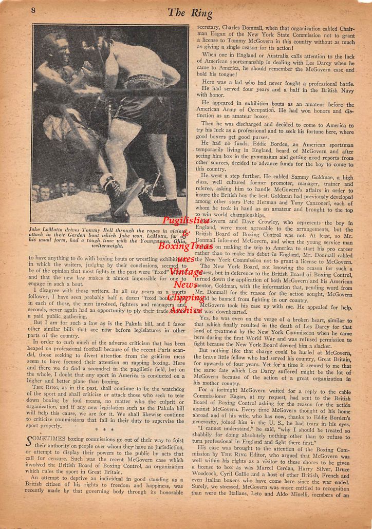 Boxing News Clipping #386 - Marcel Cerdan vs. Harold Green, Jake LaMotta vs. Tommy Bell