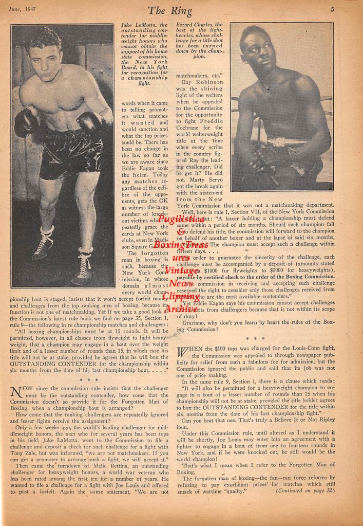 Boxing News Clipping #387 - Jake LaMotta, Ezzard Charles