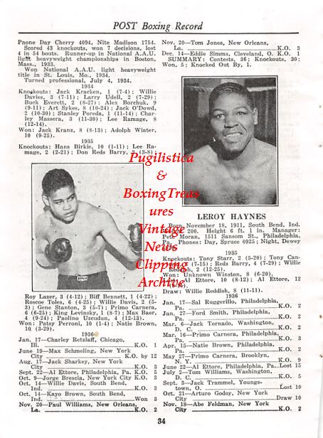 Boxing News Clipping #403 - Joe Louis, Leroy Haynes