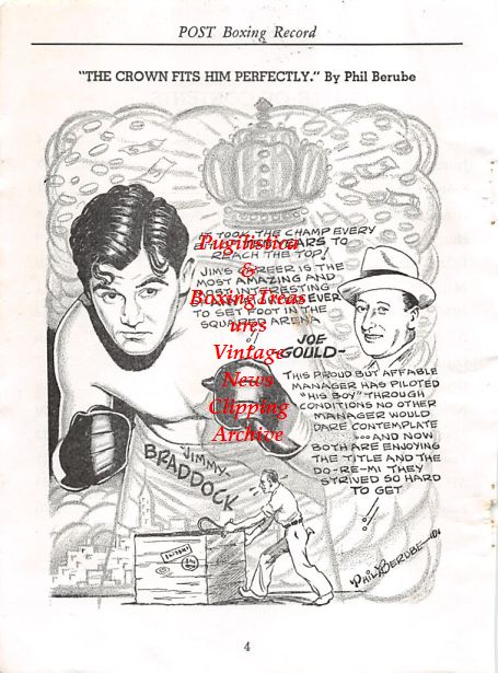 Boxing News Clipping #409 - James Braddock cartoon, Joe Gould