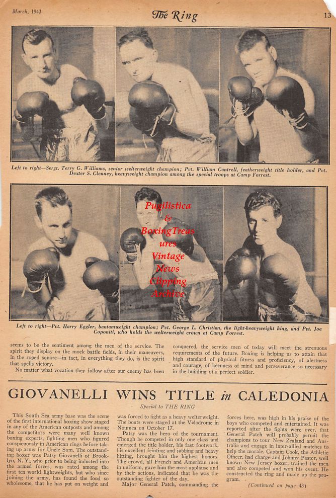 Boxing News Clipping #412 - Military Boxing with Johnny Walker, Billy Harris, George Lee, Frank Molina, Terry Williams, William Cantrell, Dexter Clency, Harry Eggler, George Christian, Joe Coponiti