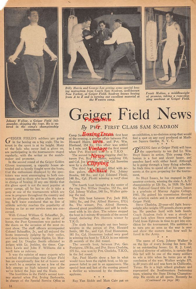 Boxing News Clipping #412 - Military Boxing with Johnny Walker, Billy Harris, George Lee, Frank Molina, Terry Williams, William Cantrell, Dexter Clency, Harry Eggler, George Christian, Joe Coponiti