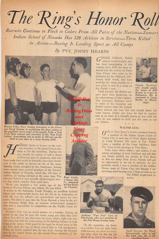 Boxing News Clipping #413 - Barney Felix, Claude Burkett, Paul Cardy, Anthony Cardy, Anthony Cira, Jack Jersey, Jack Sharkey and others