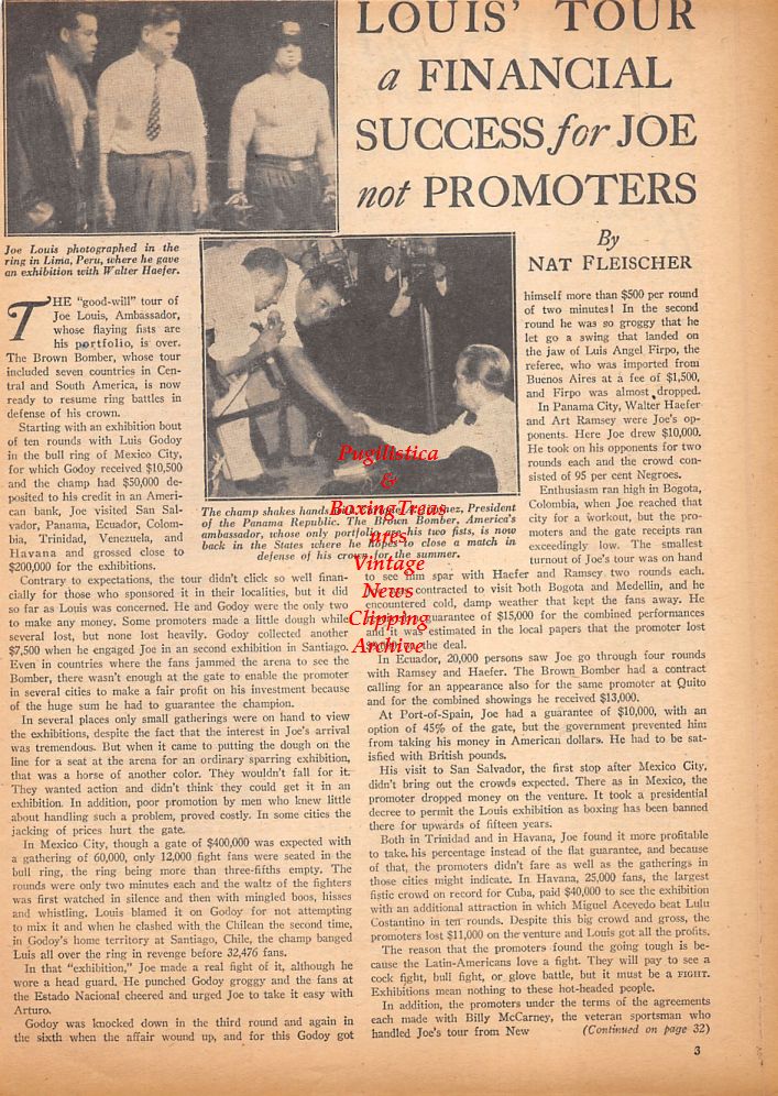 Boxing News Clipping #419 - Joe Louis exhibitions in Central and South America