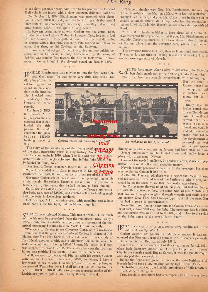 Boxing News Clipping #422 - Bob Fitzsimmons vs. James J. Corbett "The Golden Anniversary"