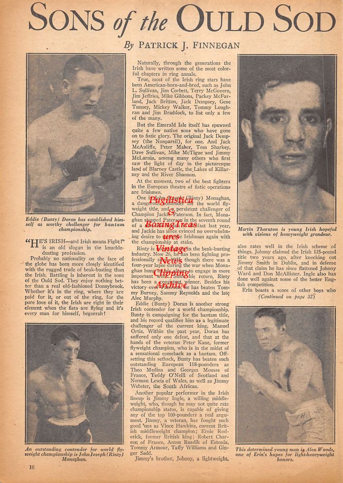 Boxing News Clipping #423 - Eddie Doran, Martin Thornton, Rinty Monaghan, Alex Woods