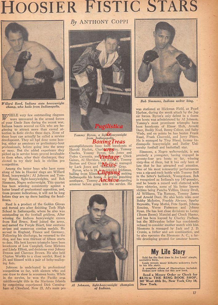 Boxing News Clipping #425 - Willard Reed, Tommy Byron, Bob Simmons, Al Johnson