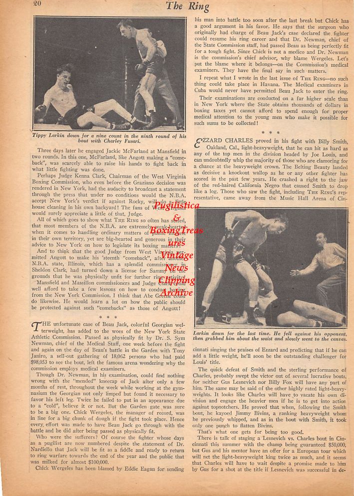 Boxing News Clipping #426 - Beau Jack vs. Tony Janiro, Tippy Larkin vs. Charley Fusari