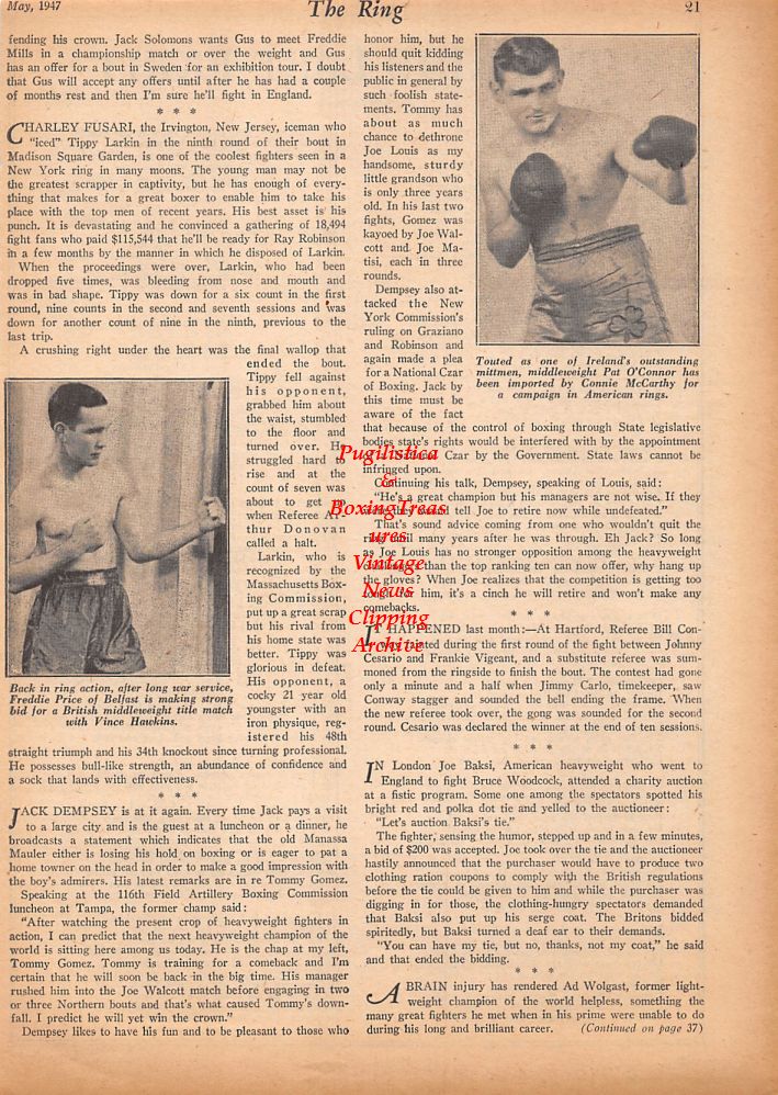Boxing News Clipping #427 - "The Kid's Last Fight", Freddie Price, Pat O'Connor