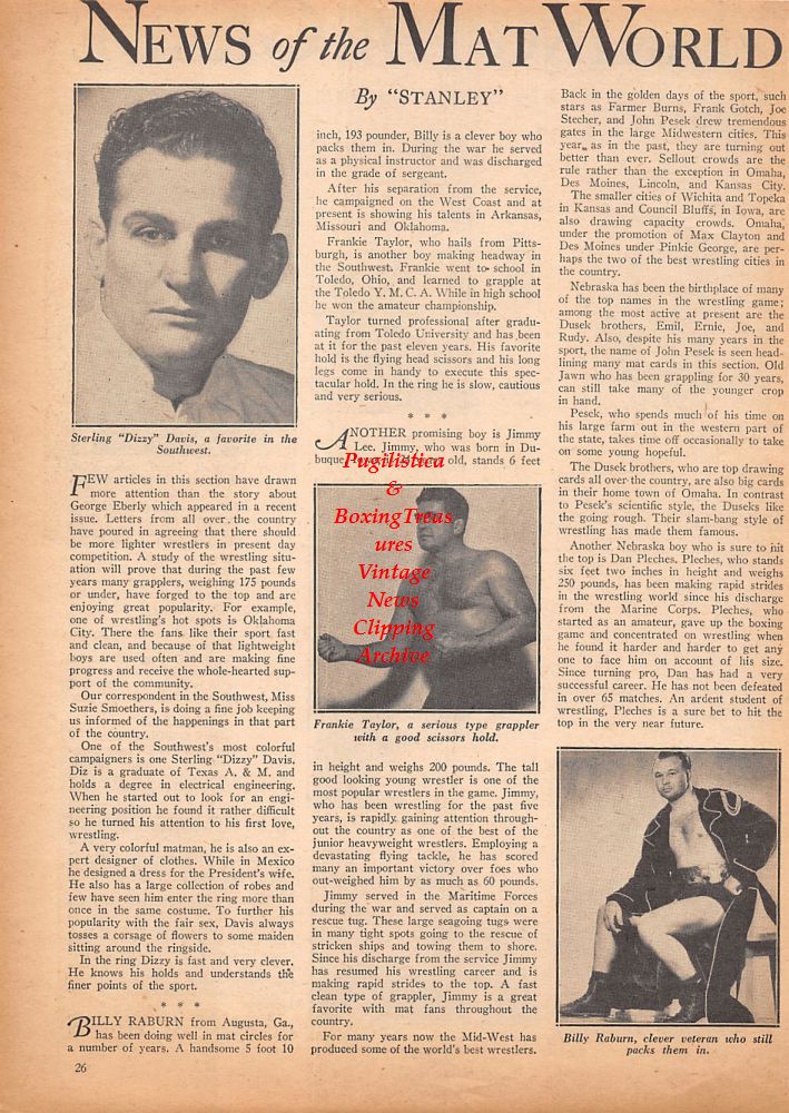 Boxing News Clipping #429 - Allen Faulkner, Harry LaSane, Tommy Campbell, Billy Tierney, Jimmy Carollo, Sterling Davis, Frankie Taylor, Billy Raburn