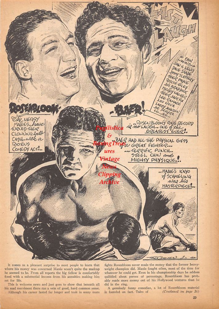 Boxing News Clipping #430 - Max Baer, Maxie Rosenbloom, Young Stribling