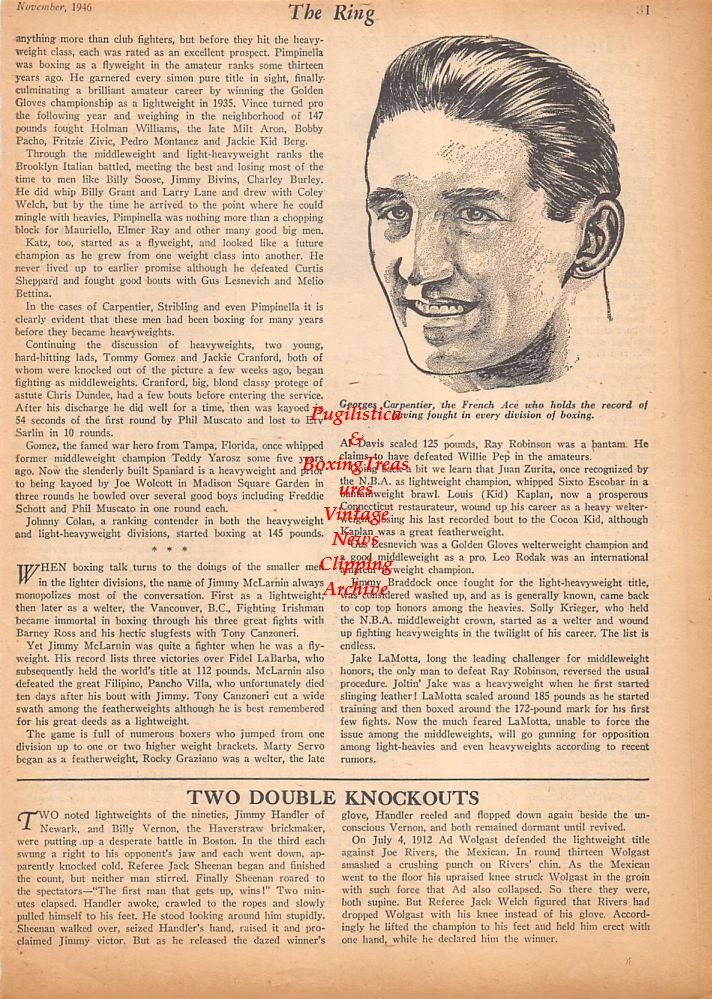 Boxing News Clipping #431 - Timothy "Buddy" Hayes, Georges Carpentier
