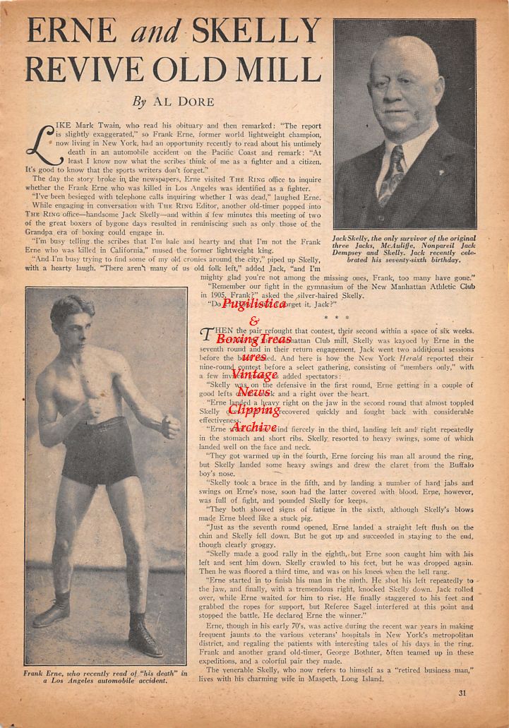 Boxing News Clipping #436 - Young Griffo, Vic Patrick, Tommy Burns (Welterweight), Jack Skelly, Frank Erne
