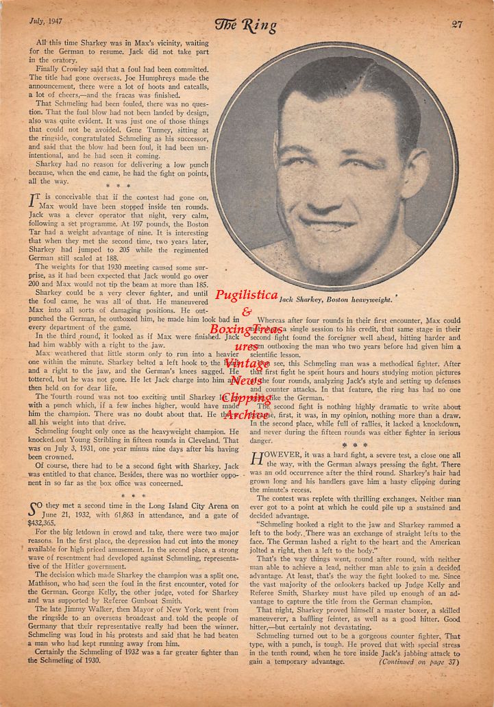 Boxing News Clipping #437 - Tony Galento, Jack Sharkey