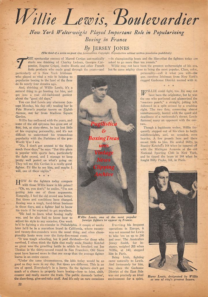 Boxing News Clipping #440 - Willie Lewis, Harry Lewis, Joe Jeannette