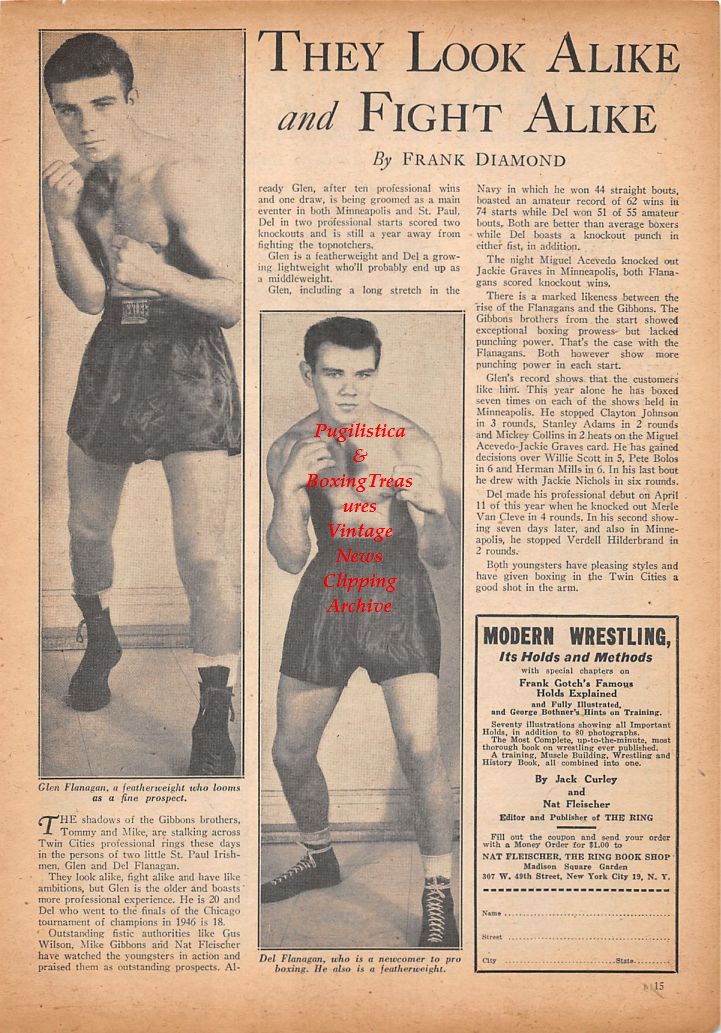 Boxing News Clipping #443 - Del Flanagan, Glen Flanagan, Johnny Dundee, Manuel Ortiz, Phil Terranova